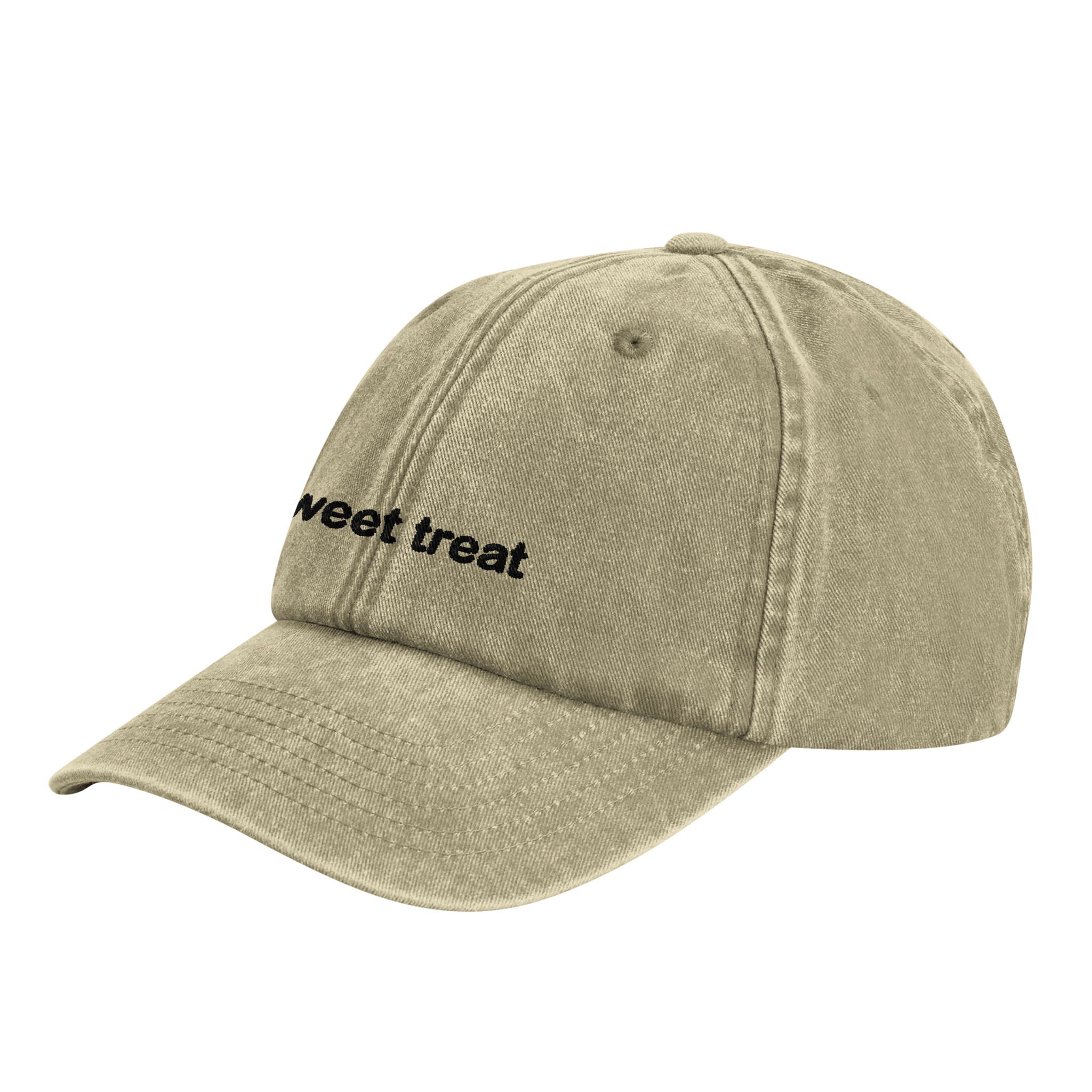 sweet treat vintage cotton dad cap with embroidered lettering and cupcake on the back, Captured Headwear