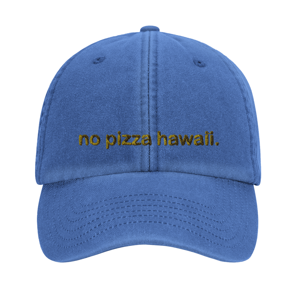 no pizza hawaii vintage cotton dad cap with yellow front embroidery and pineapple on the back, Captured Headwear