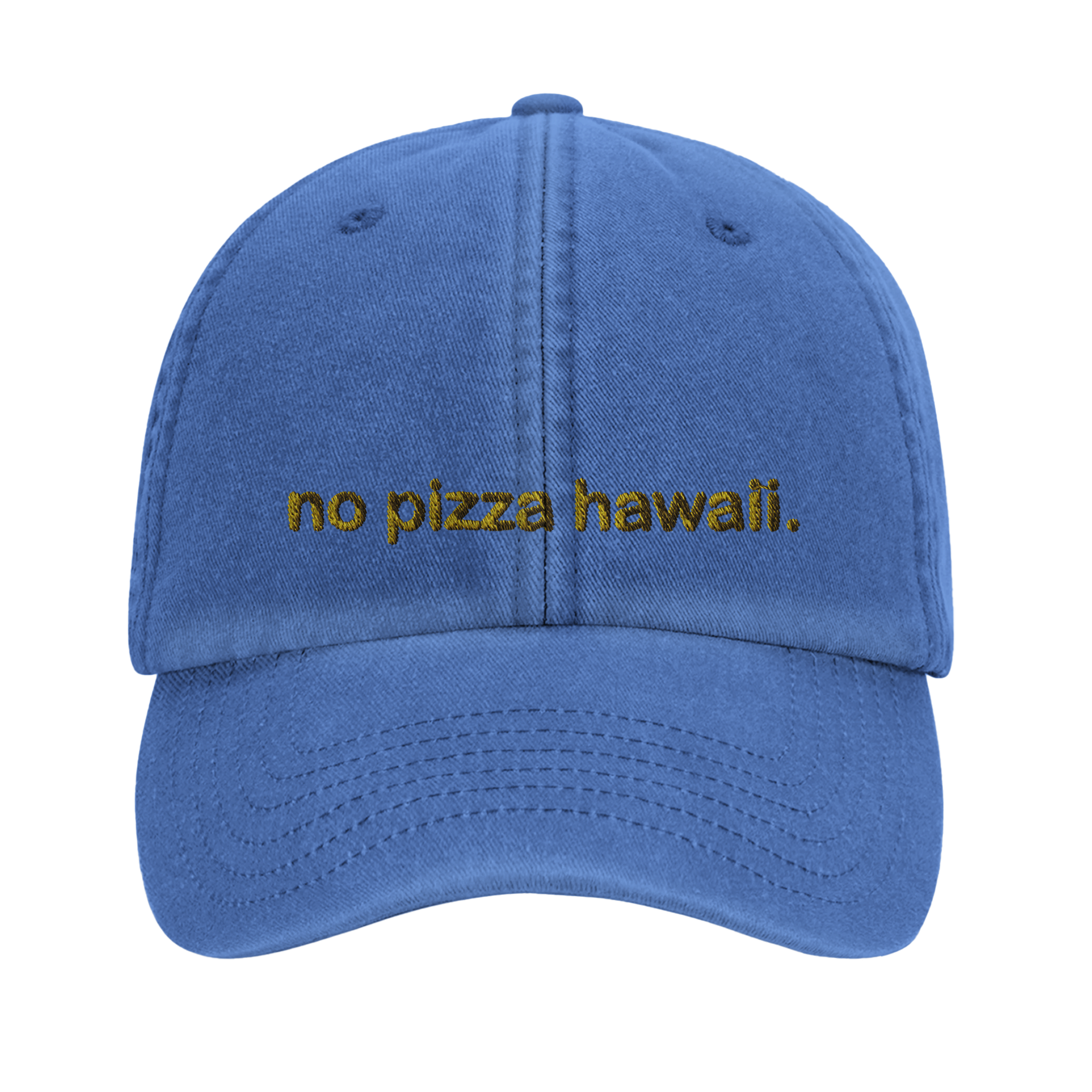 no pizza hawaii vintage cotton dad cap with yellow front embroidery and pineapple on the back, Captured Headwear