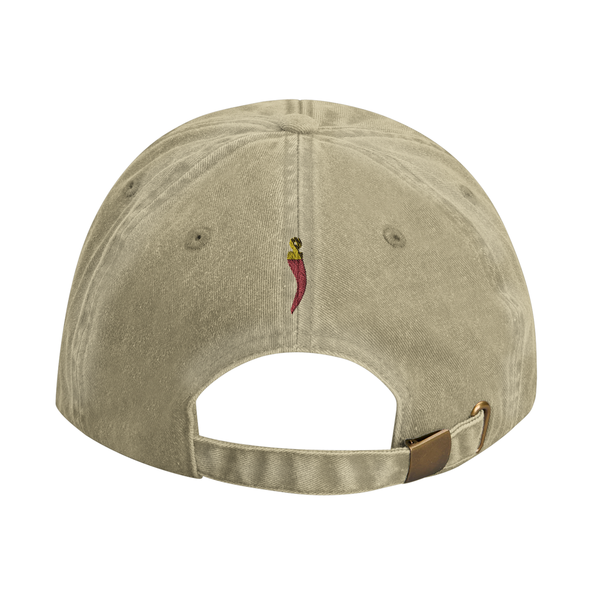 portafortuna vintage cotton dad cap with embroidered lettering and red cornicello on the back, Captured Headwear