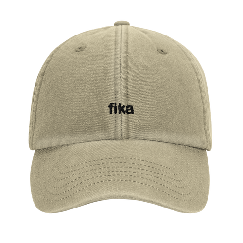 fika vintage cotton dad cap with embroidered lettering and coffee cup on the back, Captured Headwear