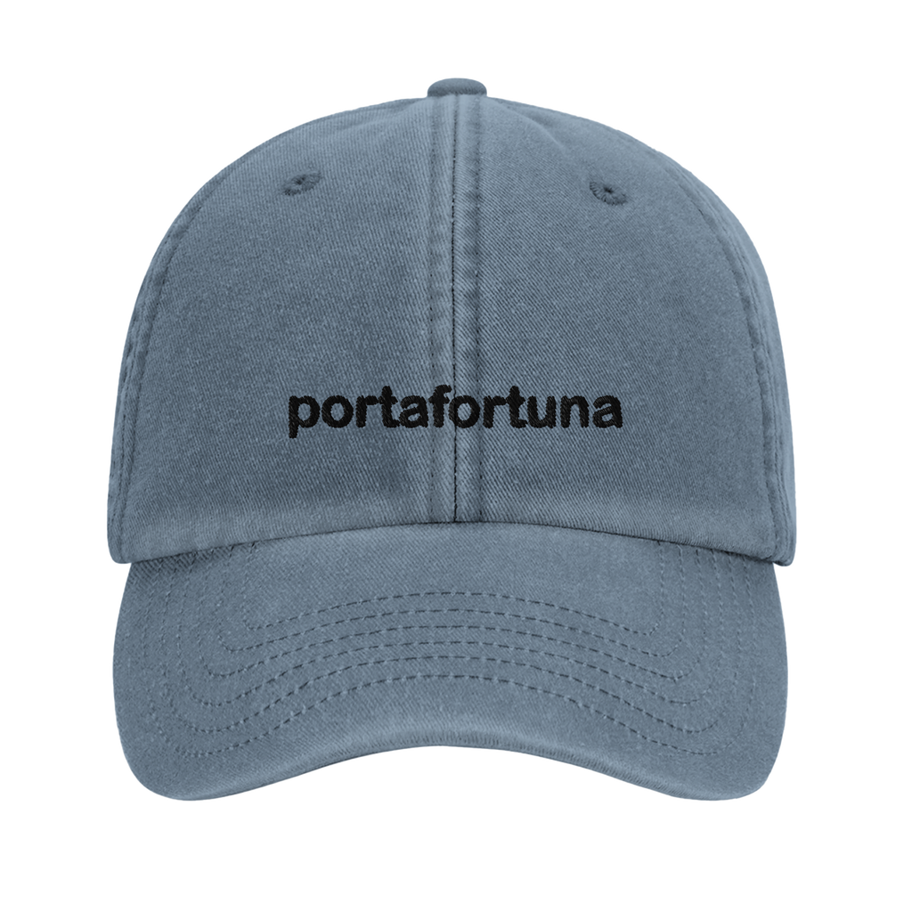 portafortuna vintage cotton dad cap with embroidered lettering and red cornicello on the back, Captured Headwear