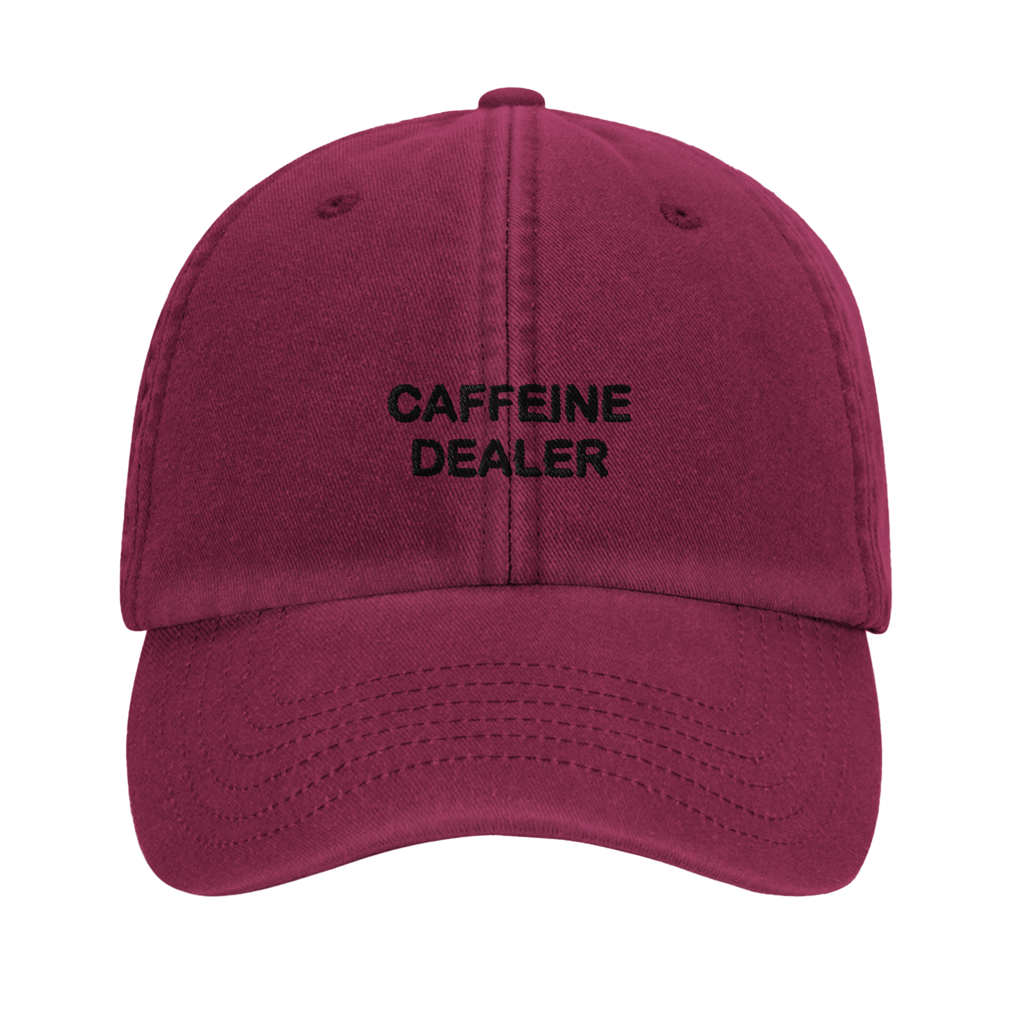 CAFFEINE DEALER vintage cotton dad cap with embroidered lettering, Captured Headwear