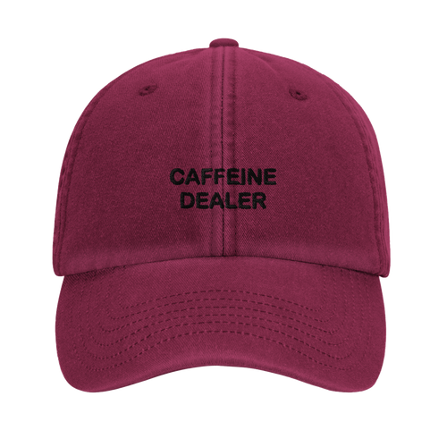 CAFFEINE DEALER vintage cotton dad cap with embroidered lettering, Captured Headwear