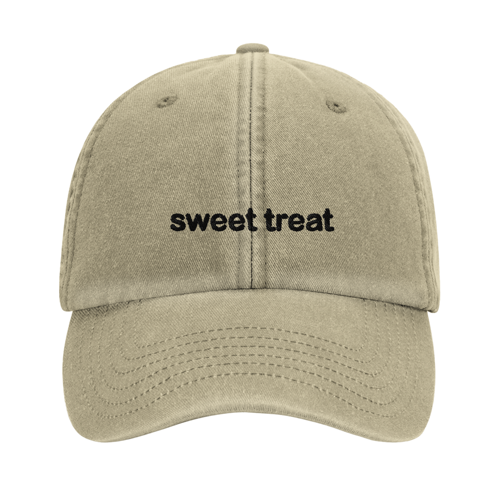 sweet treat vintage cotton dad cap with embroidered lettering and cupcake on the back, Captured Headwear