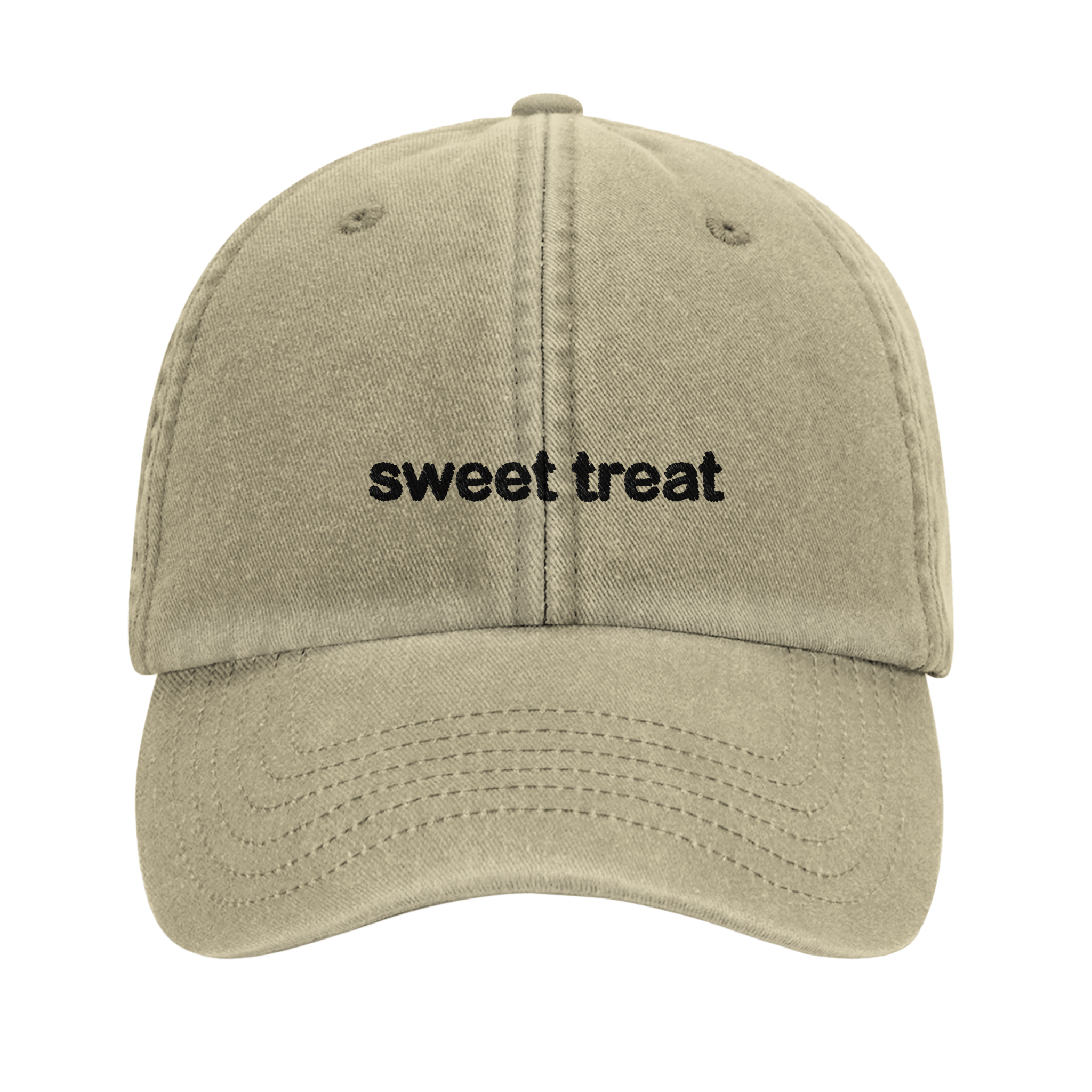 sweet treat vintage cotton dad cap with embroidered lettering and cupcake on the back, Captured Headwear