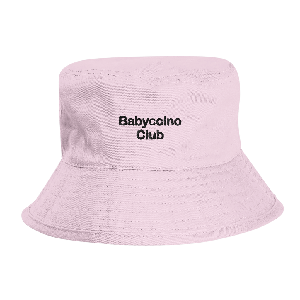 Babyccino Club organic cotton kids bucket hat with embroidered front lettering, Captured Headwear