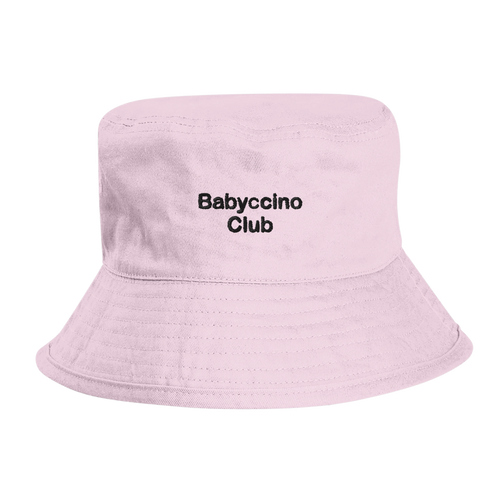 Babyccino Club organic cotton kids bucket hat with embroidered front lettering, Captured Headwear