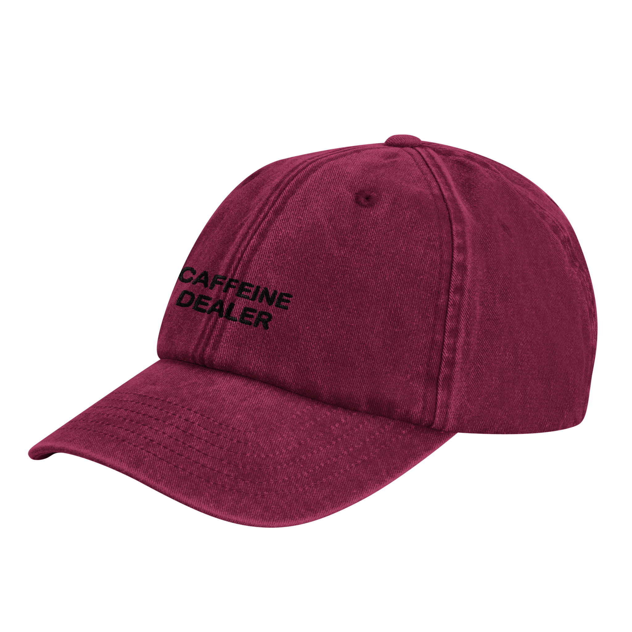 CAFFEINE DEALER vintage cotton dad cap with embroidered lettering, Captured Headwear
