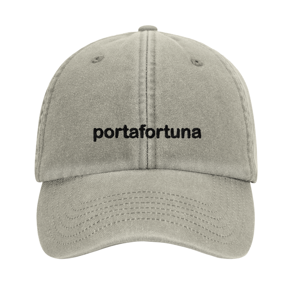 portafortuna vintage cotton dad cap with embroidered lettering and red cornicello on the back, Captured Headwear