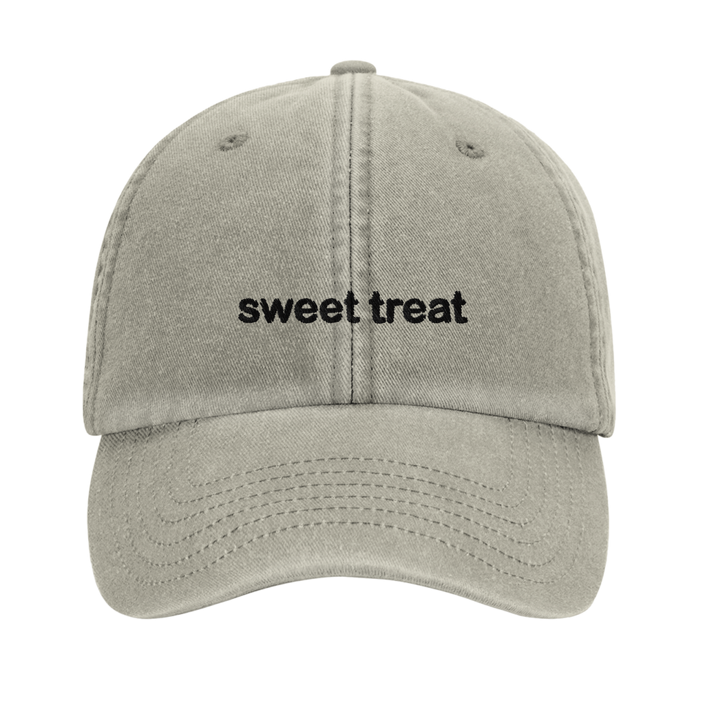 sweet treat vintage cotton dad cap with embroidered lettering and cupcake on the back, Captured Headwear
