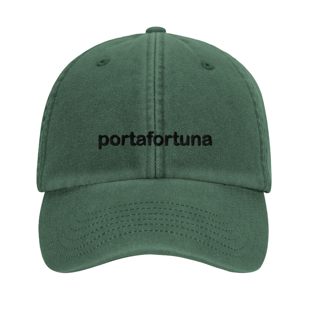 portafortuna vintage cotton dad cap with embroidered lettering and red cornicello on the back, Captured Headwear