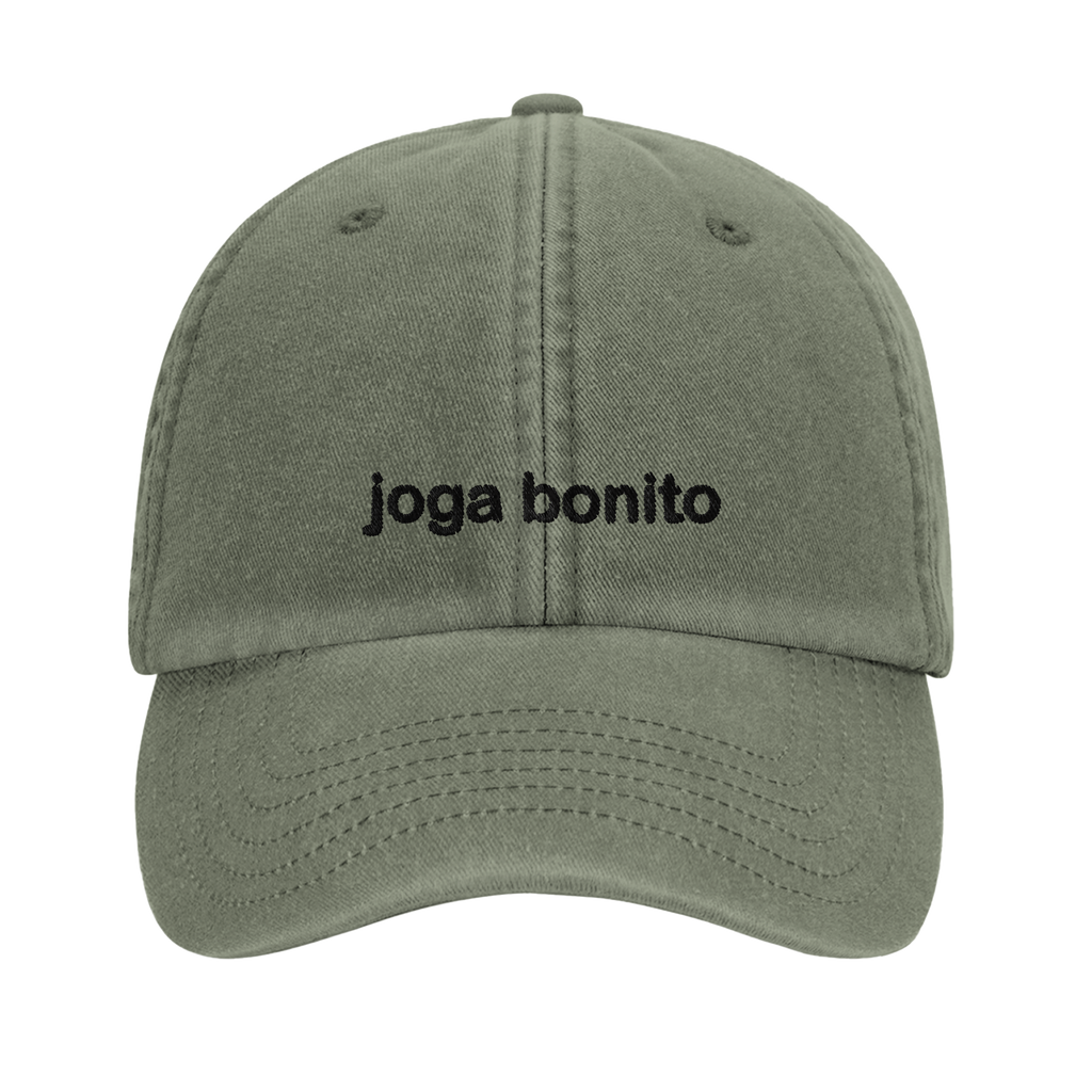 joga bonito vintage cotton dad cap with embroidered lettering and football on the back, Captured Headwear