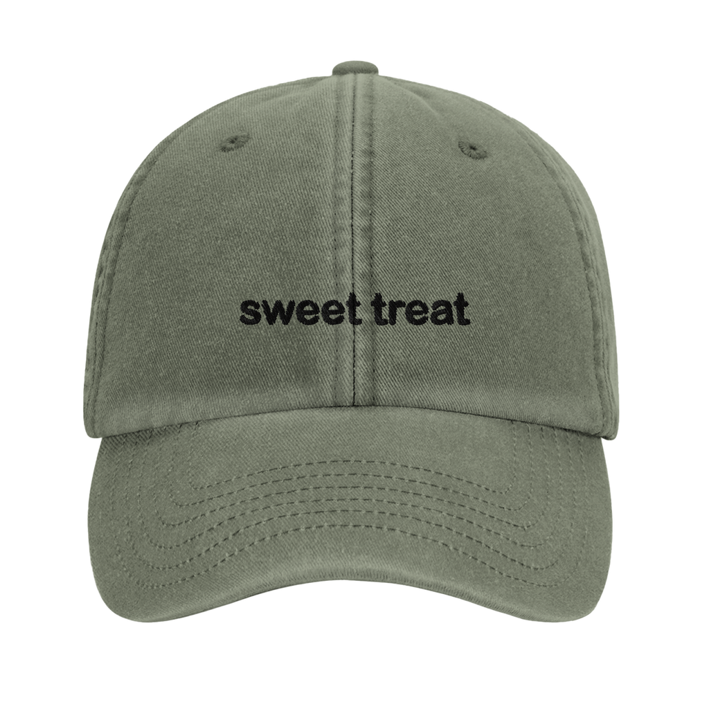 sweet treat vintage cotton dad cap with embroidered lettering and cupcake on the back, Captured Headwear